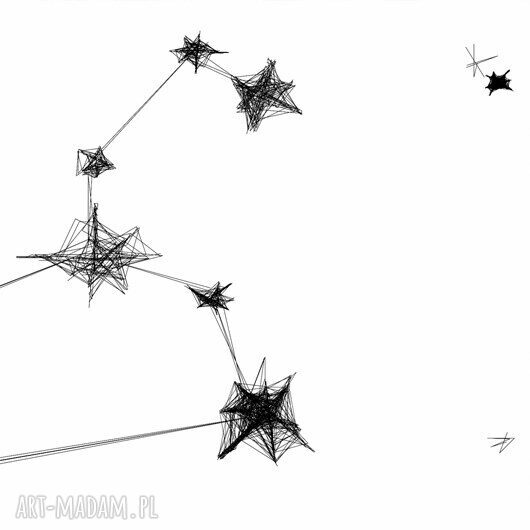 Autorska grafika zodiak Lew 23.07-22.08 - czarno-biała, oprawiona i gotowa do zawieszenia