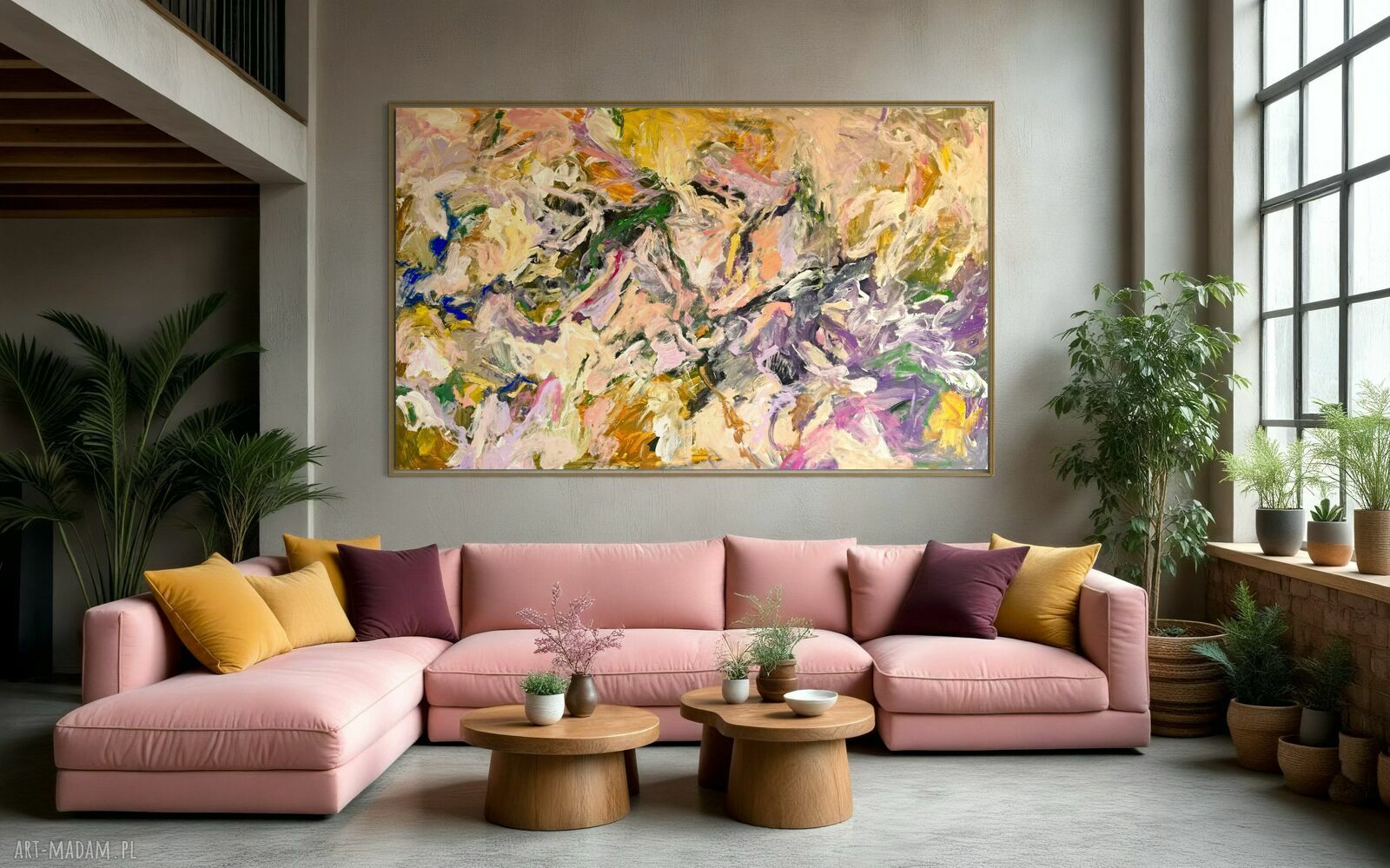 Autorski obraz abstrakcyjny 130x215 cm na płótnie do salonu