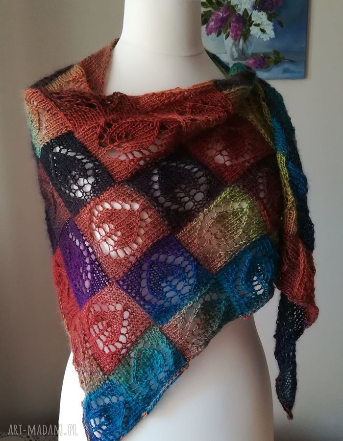 Jesienna chusta na drutach Autumn Leaves Dianna - rękodzieło boho