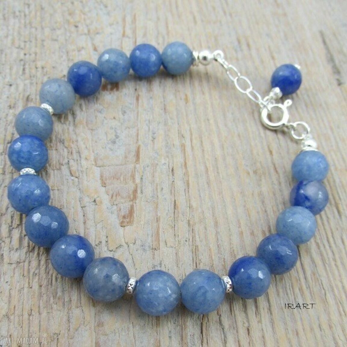 Niebieska bransoletka z awenturynu i srebra 925 - handmade
