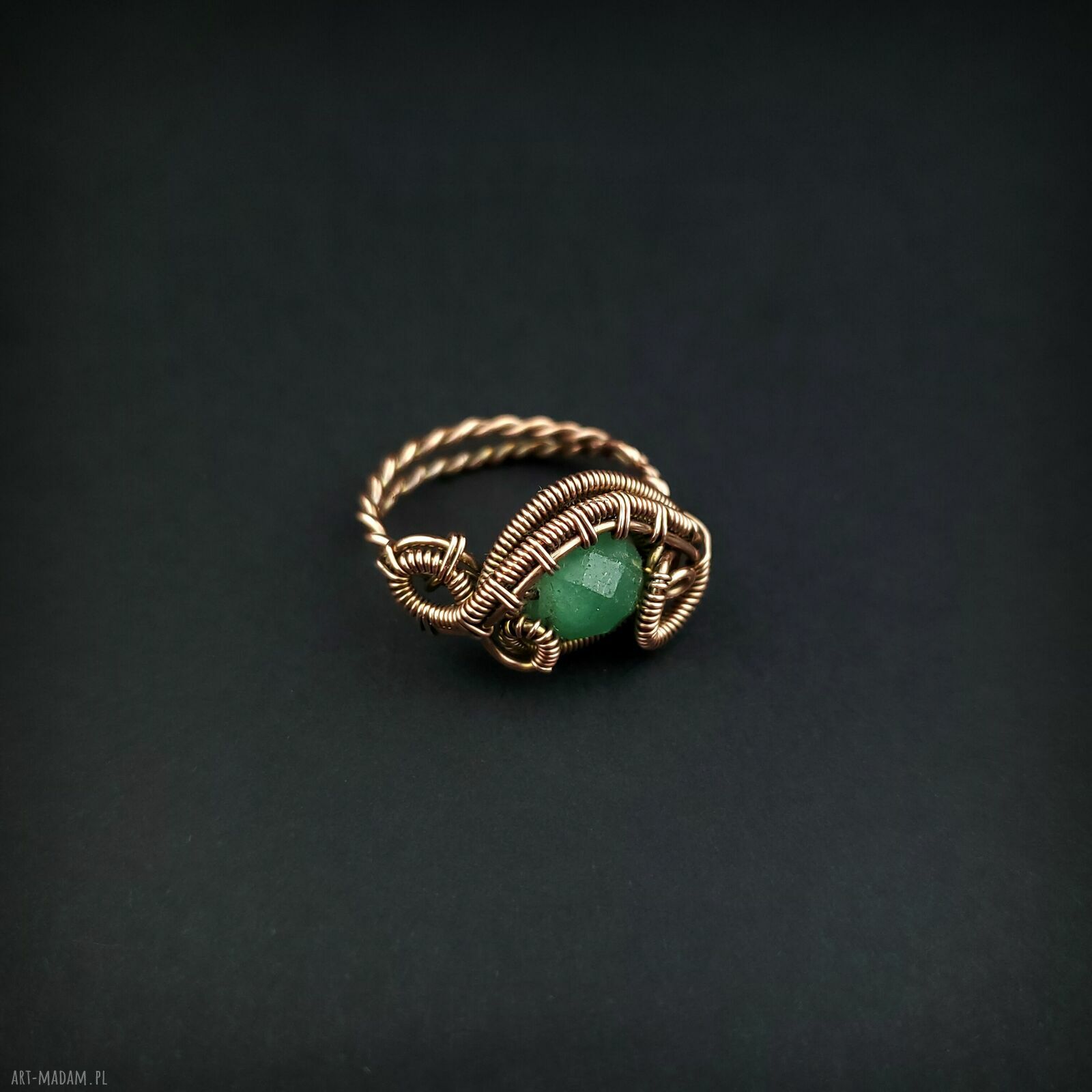 Awenturyn regulowany pierścionek z miedzi - wire wrapping