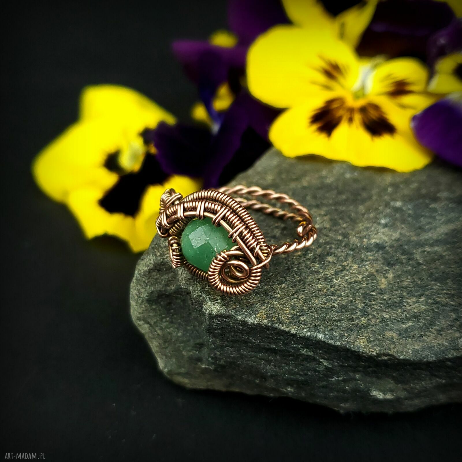 Awenturyn regulowany pierścionek z miedzi - wire wrapping