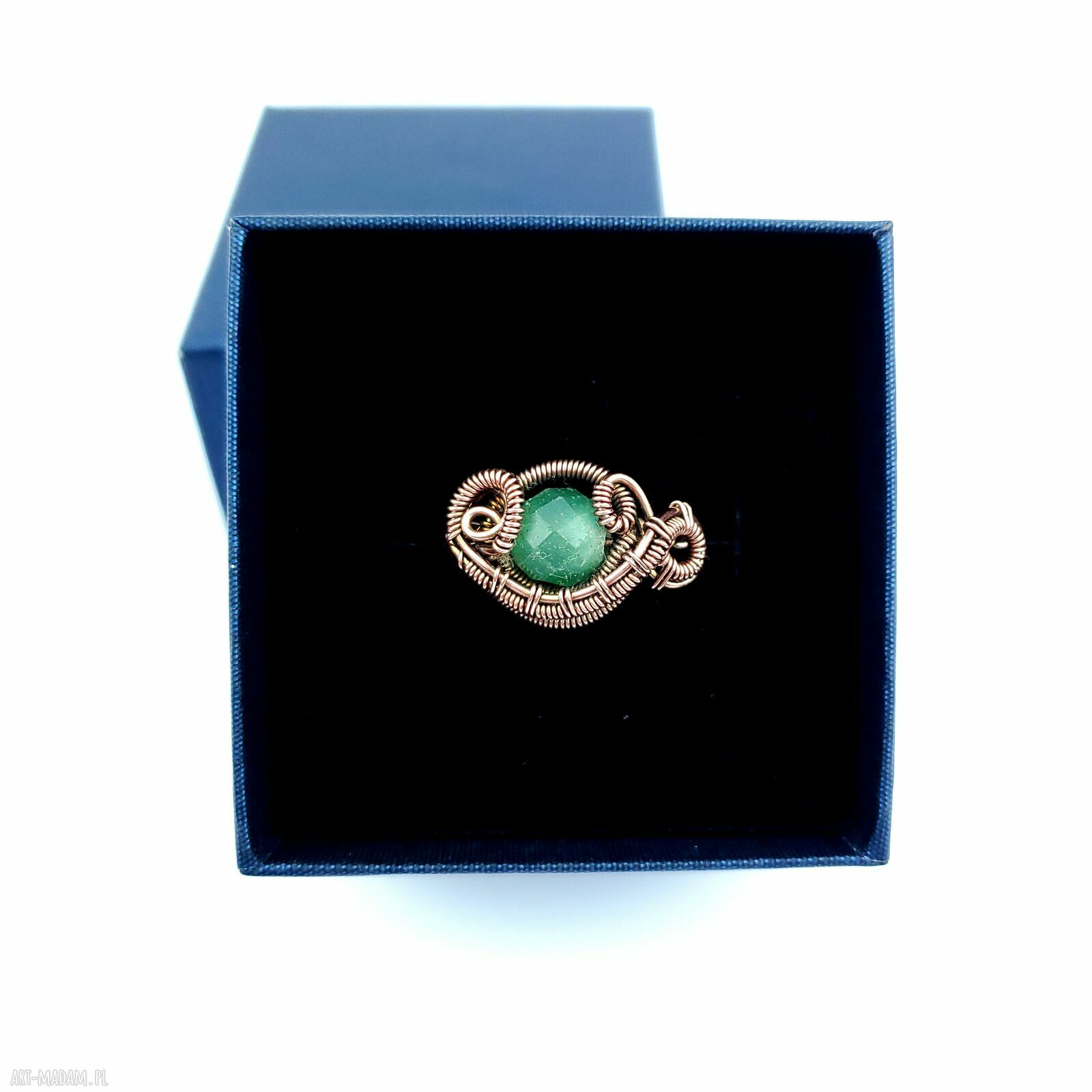 Awenturyn regulowany pierścionek z miedzi - wire wrapping