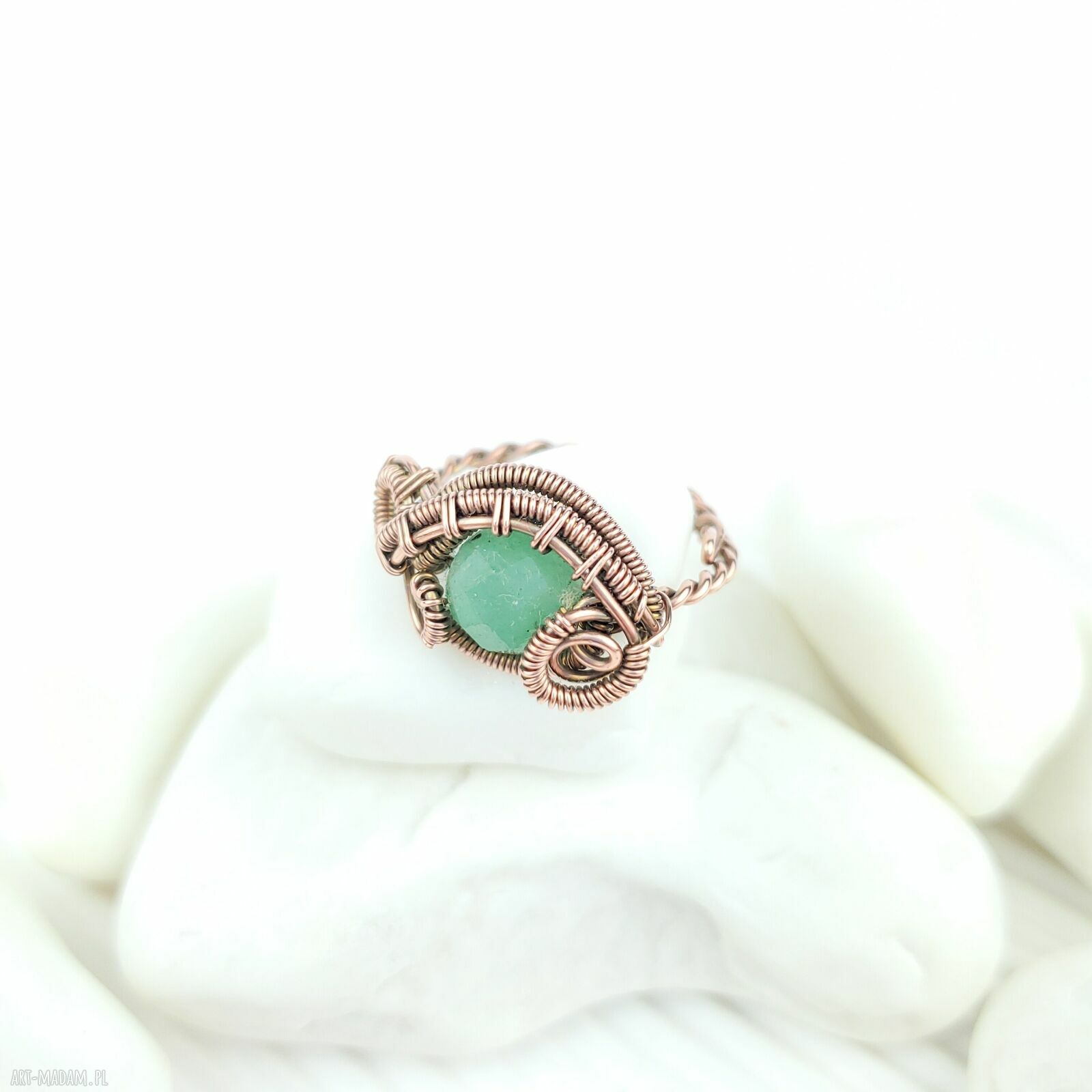 Awenturyn regulowany pierścionek z miedzi - wire wrapping