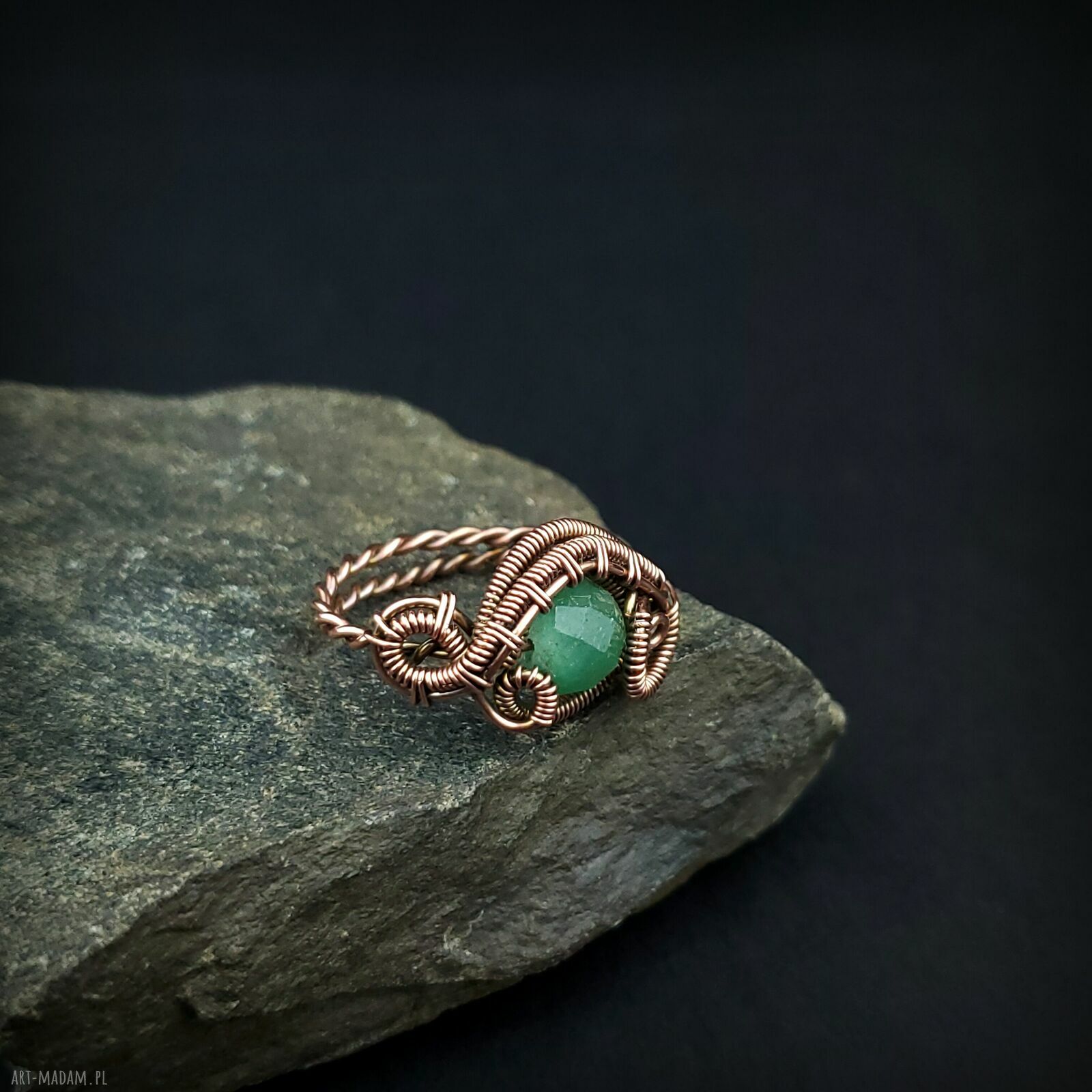Awenturyn regulowany pierścionek z miedzi - wire wrapping