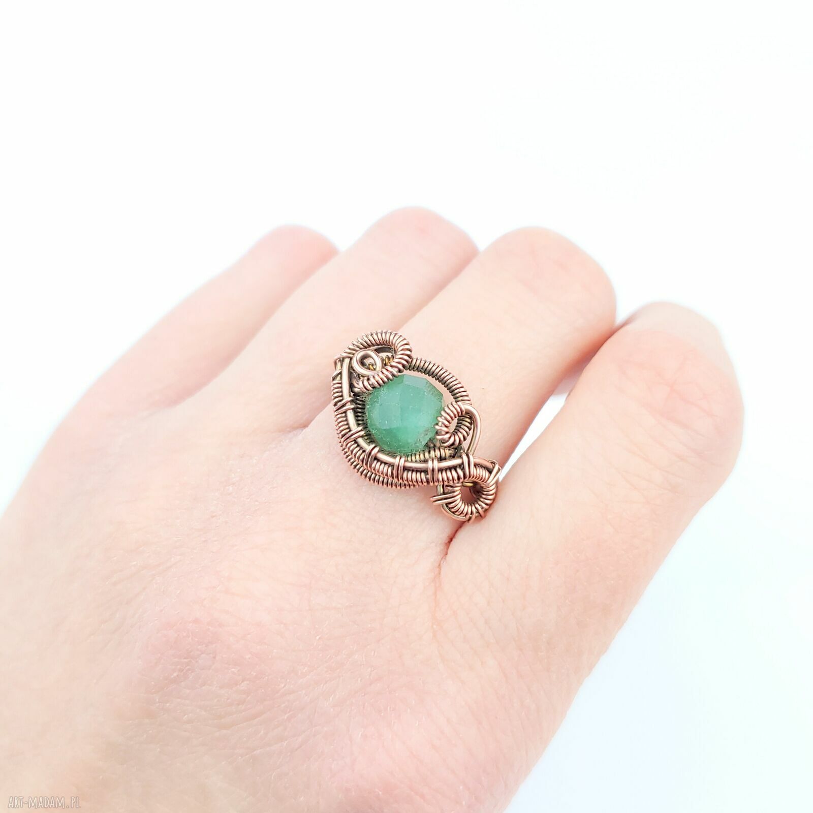 Awenturyn regulowany pierścionek z miedzi - wire wrapping