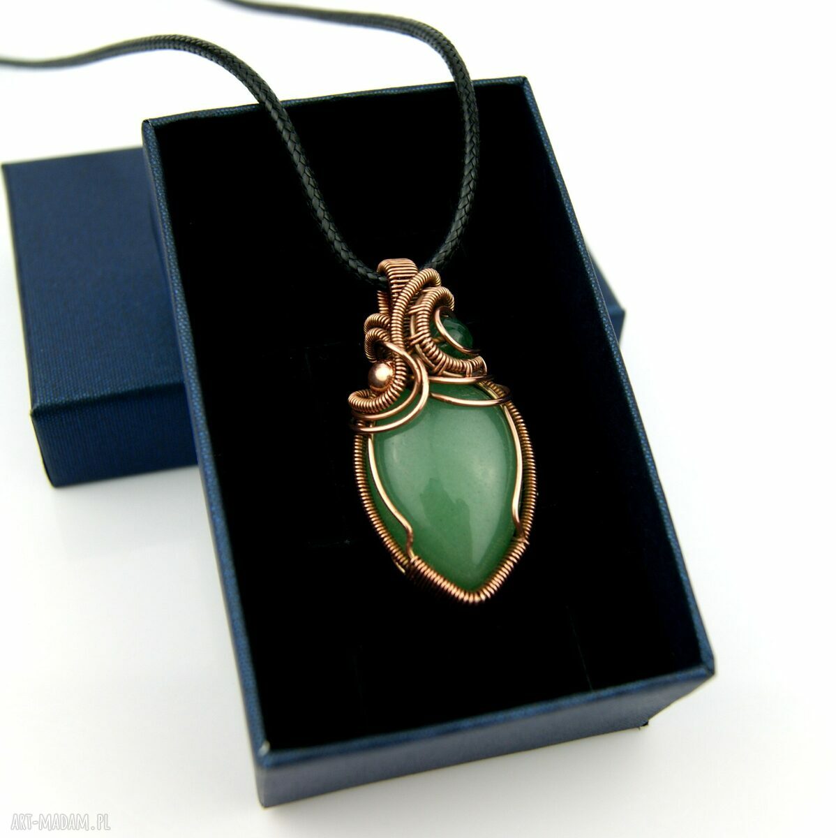 Wisiorek z awenturynem - miedziana oprawa wire wrapping