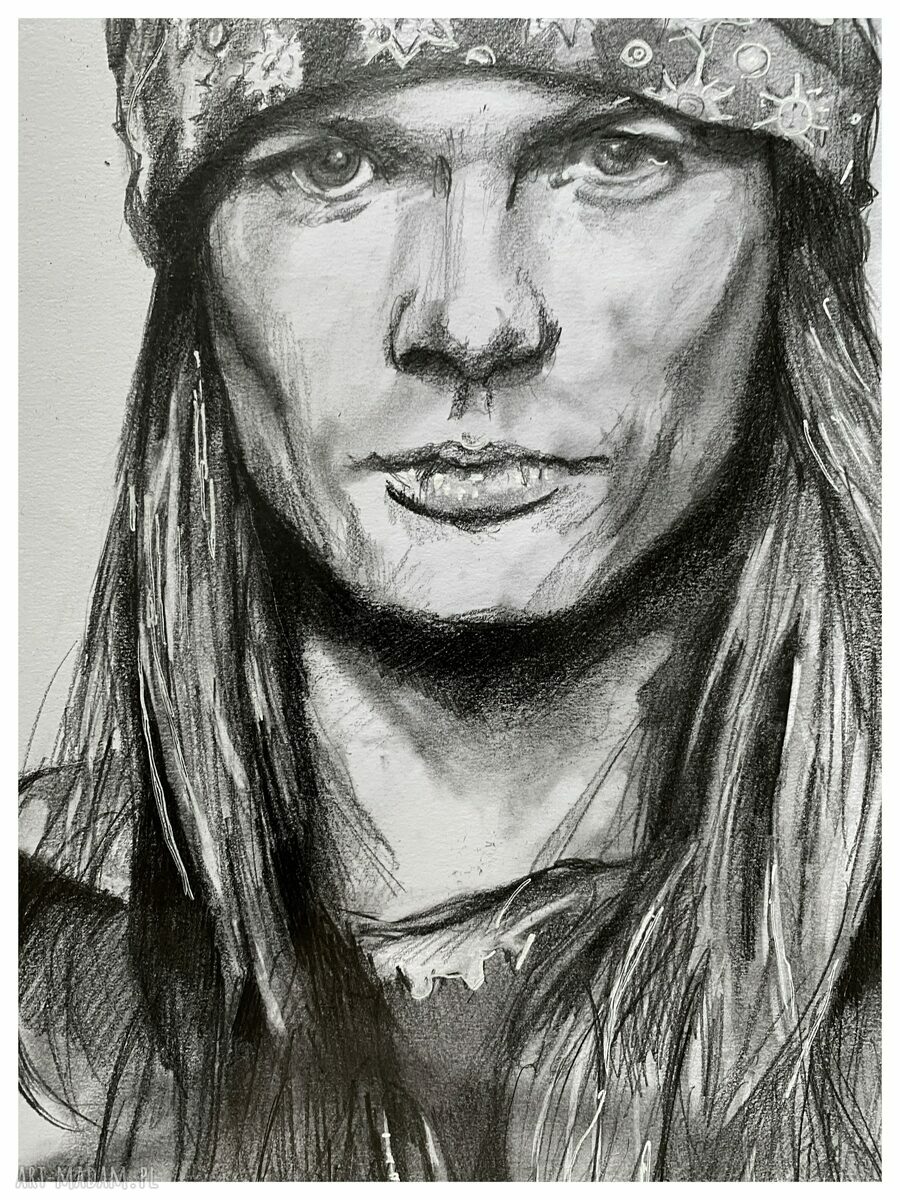 Axl Rose - seria Ikony A3 - rysunek ołówkiem dla fana muzyki