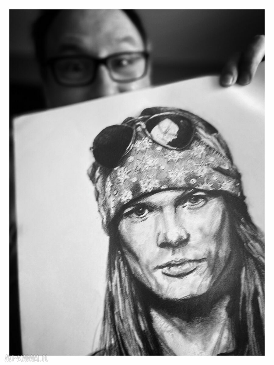 Axl Rose - seria Ikony A3 - rysunek ołówkiem dla fana muzyki