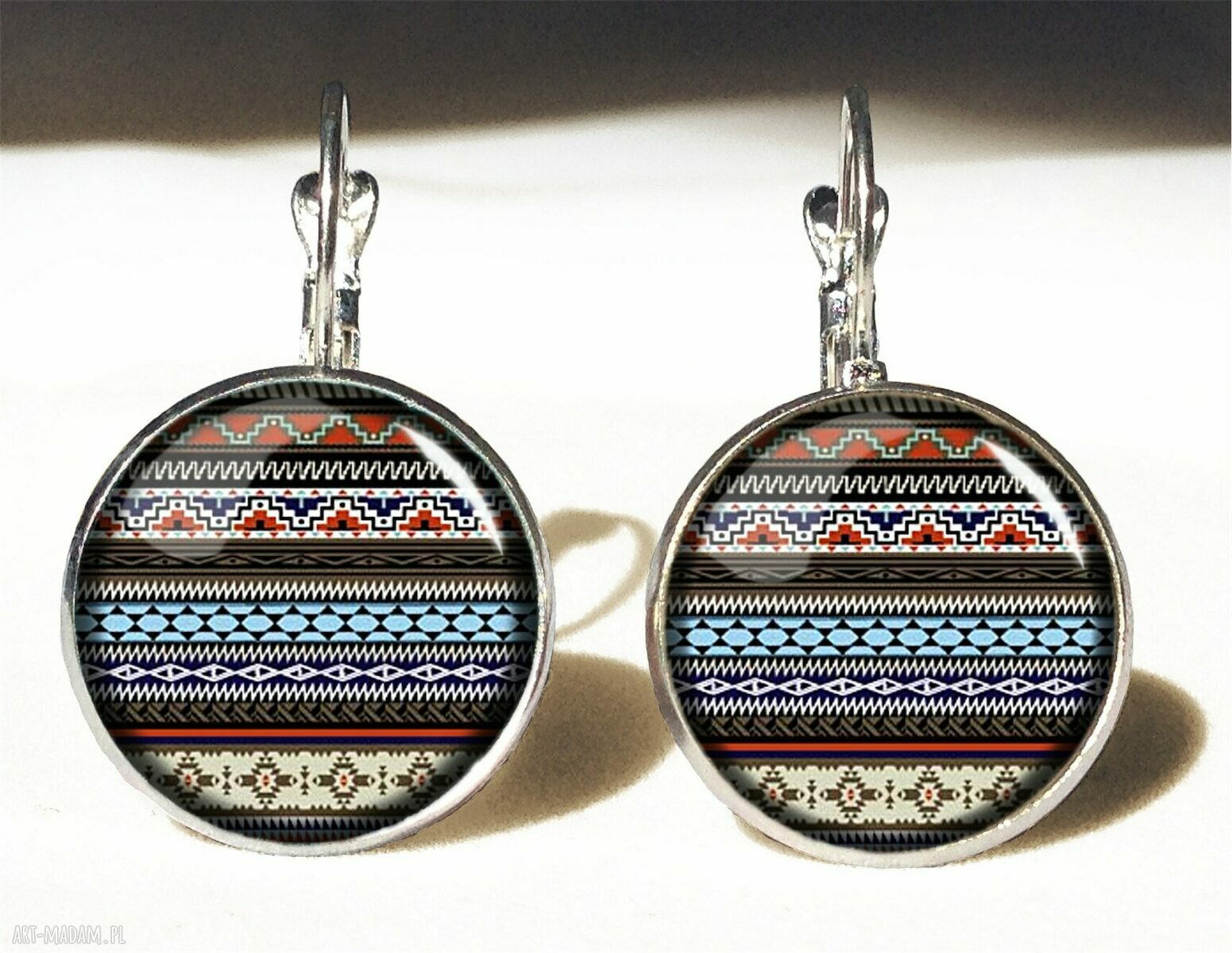 kolczyki: Azteckie paski Pierścionek regulowany hand made