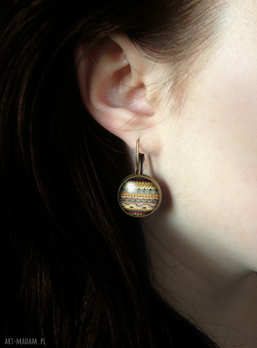 kolczyki: Azteckie wzorki Duże kolczyki wiszące hand made