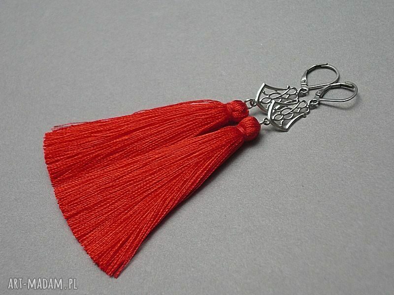 Kolczyki Boho z czerwonymi chwostami ze stali szlachetnej Alloys Collection art Madam.pl
