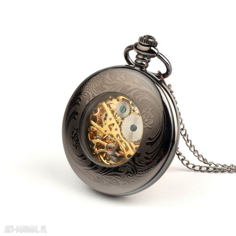 Ażur IV (dark) white dial - ręcznie nakręcany zegarek ze stali czarnej i białej tarczy