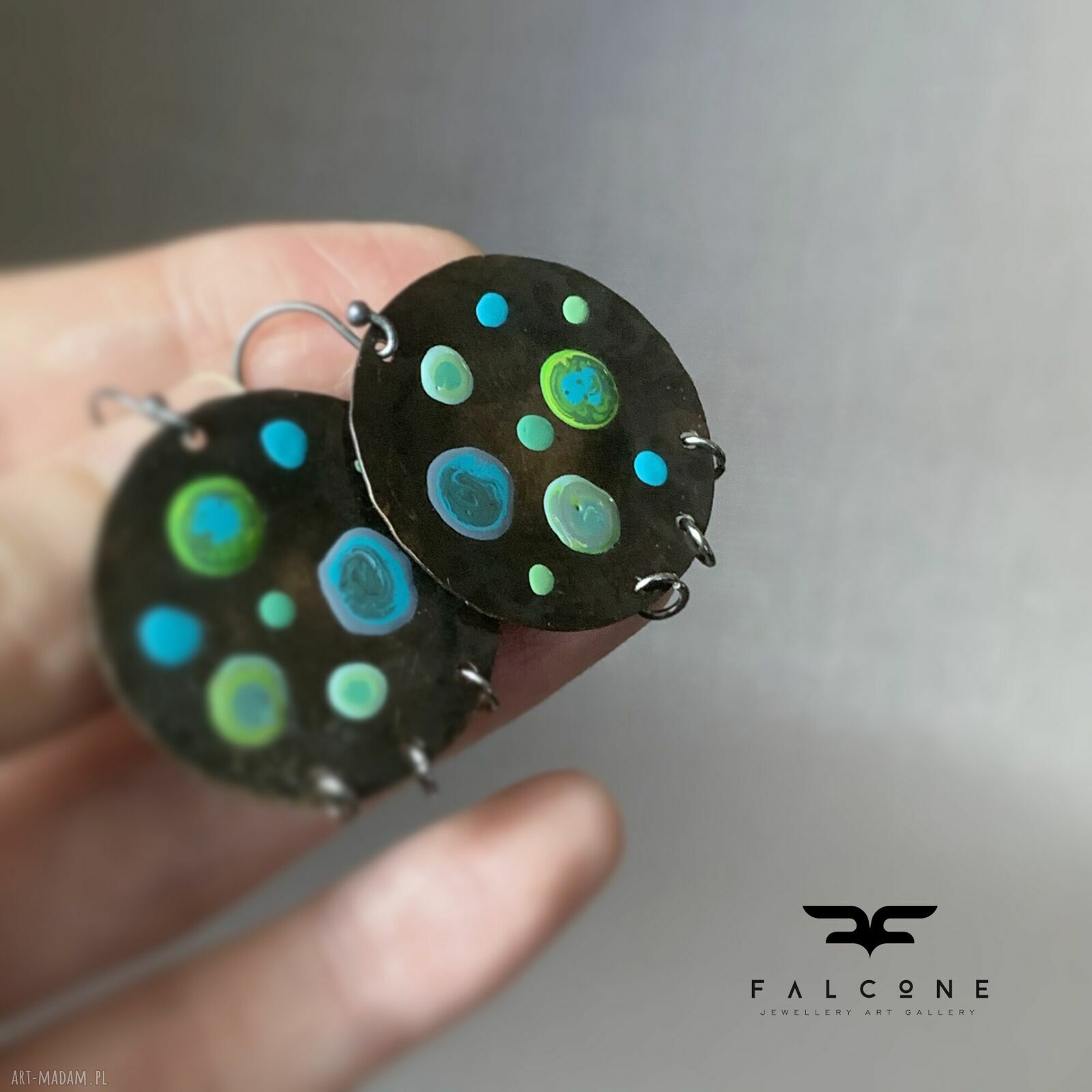 Kolczyki Azure Dots Green & Blue - ręcznie emaliowane turkusowe kropki