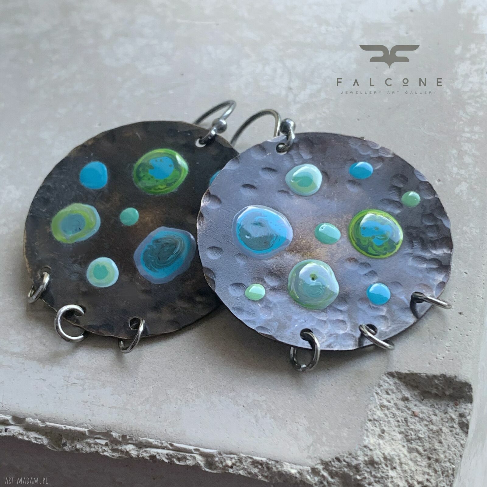 Kolczyki Azure Dots Green & Blue - ręcznie emaliowane turkusowe kropki