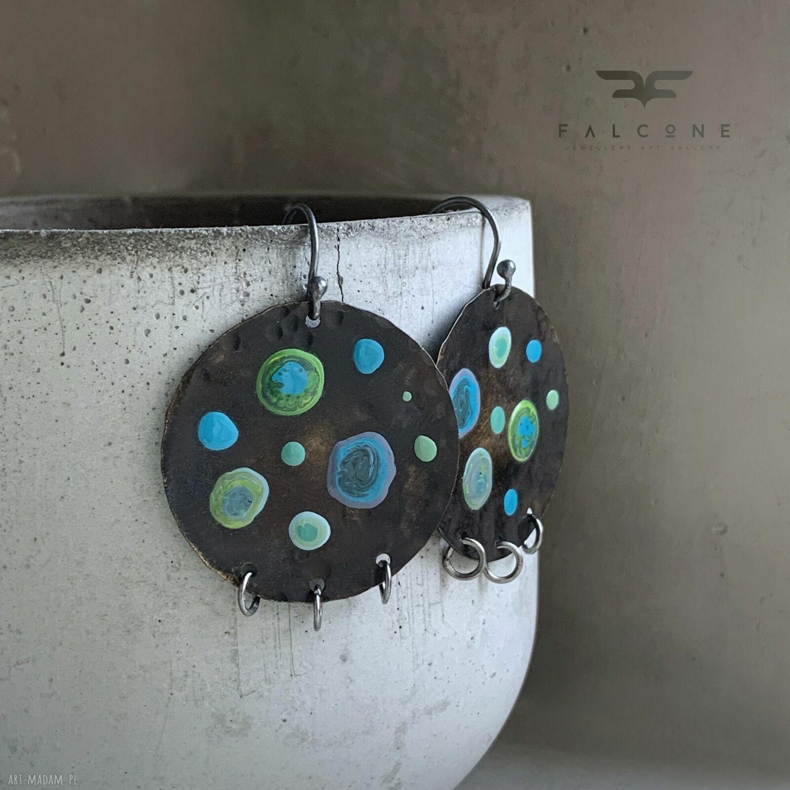 Kolczyki Azure Dots Green & Blue - ręcznie emaliowane turkusowe kropki