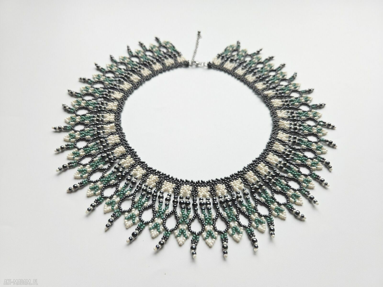 Ażurowa kolia „Kryształowa Jaskinia” - boho naszyjnik choker z koralików szklanych