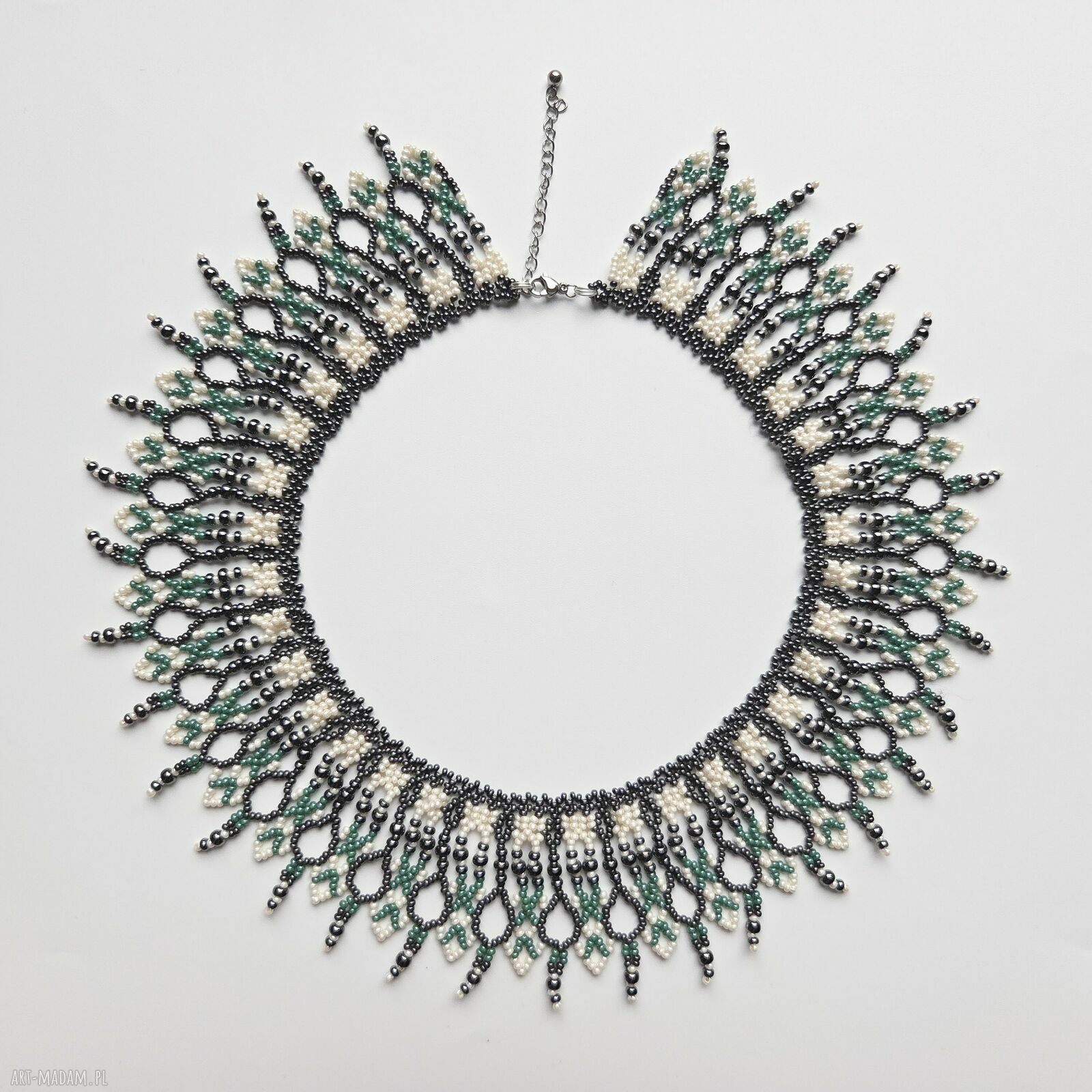 Ażurowa kolia „Kryształowa Jaskinia” - boho naszyjnik choker z koralików szklanych
