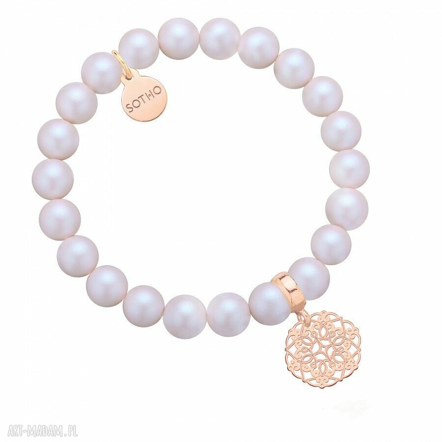 PerŁowa bransoletka pereŁ swarovski® crystal rozetkĄ rÓŻowego