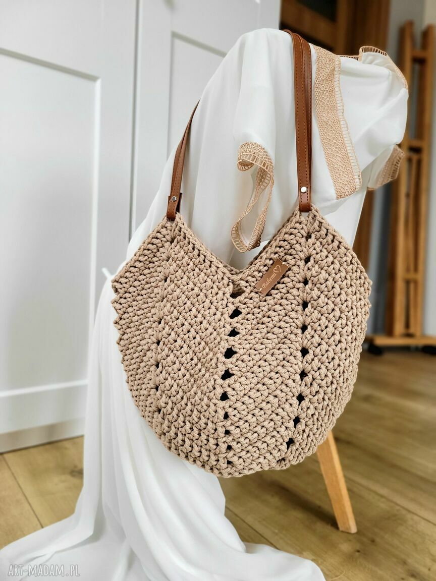 Ażurowa torba Tulip Bag z sznurka bawełnianego - na ramię handmade