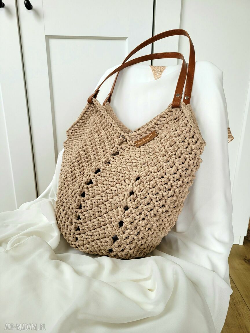 Ażurowa torba Tulip Bag z sznurka bawełnianego - na ramię handmade