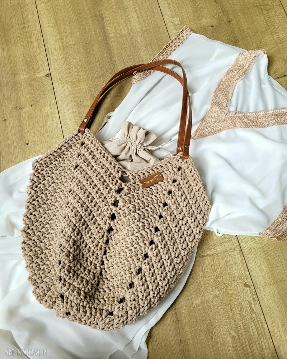 Ażurowa torba Tulip Bag z sznurka bawełnianego - na ramię handmade