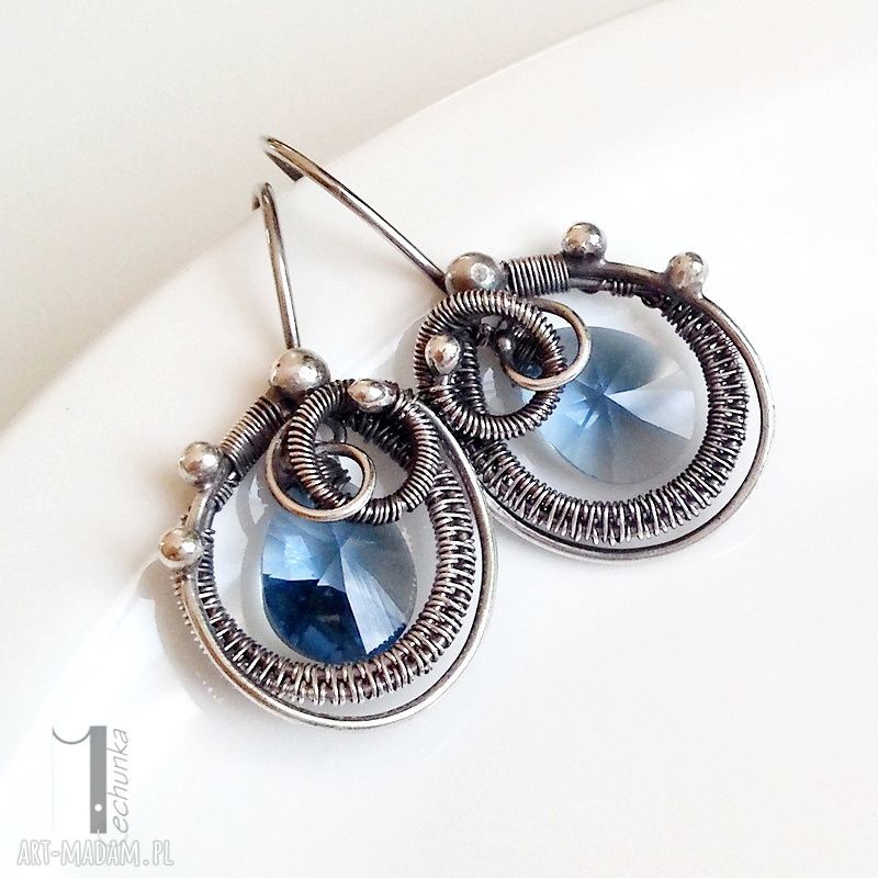 Denim blue kolczyki kryształami swarovski eleganckie ażurowe