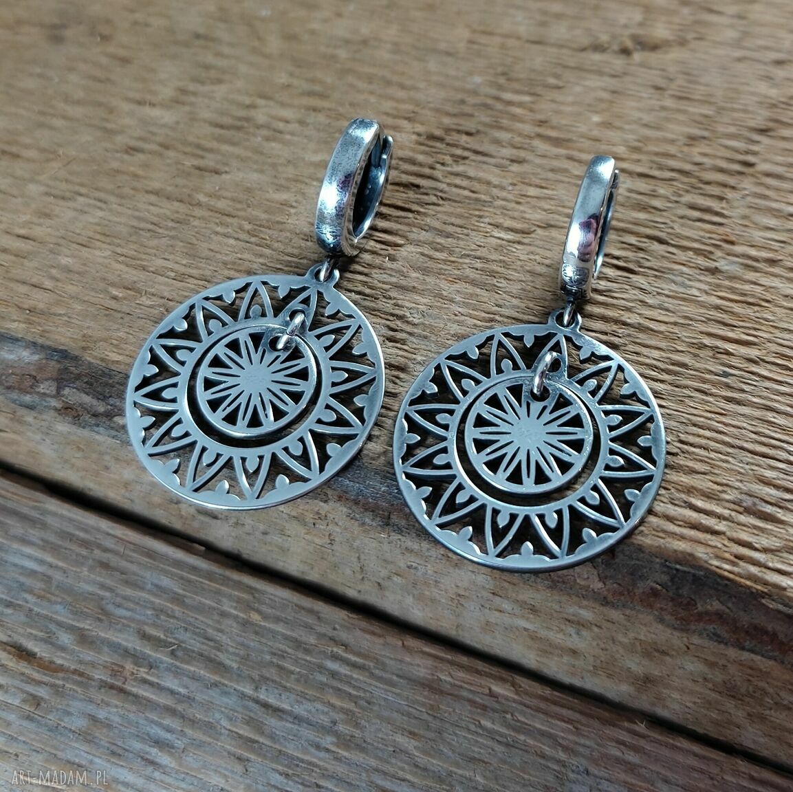 Kolczyki - ażurowe blaszki ze srebra 925 oksydowanego i wypolerowanego (ok. 3 cm)