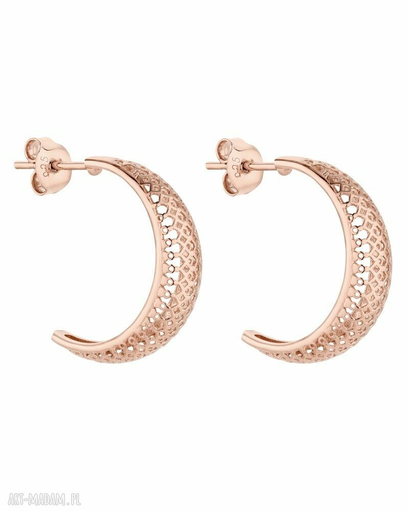 Ażurowe kolczyki różowego półkola złote całoś