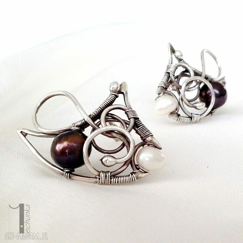 kolczyki: little black - pearl kolczyki z perłami hand made