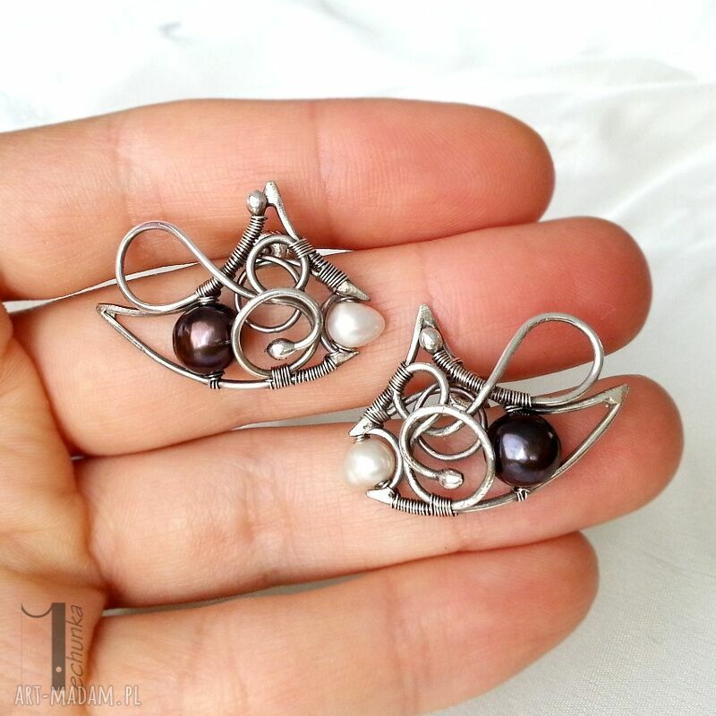 kolczyki: little black - pearl kolczyki z perłami hand made