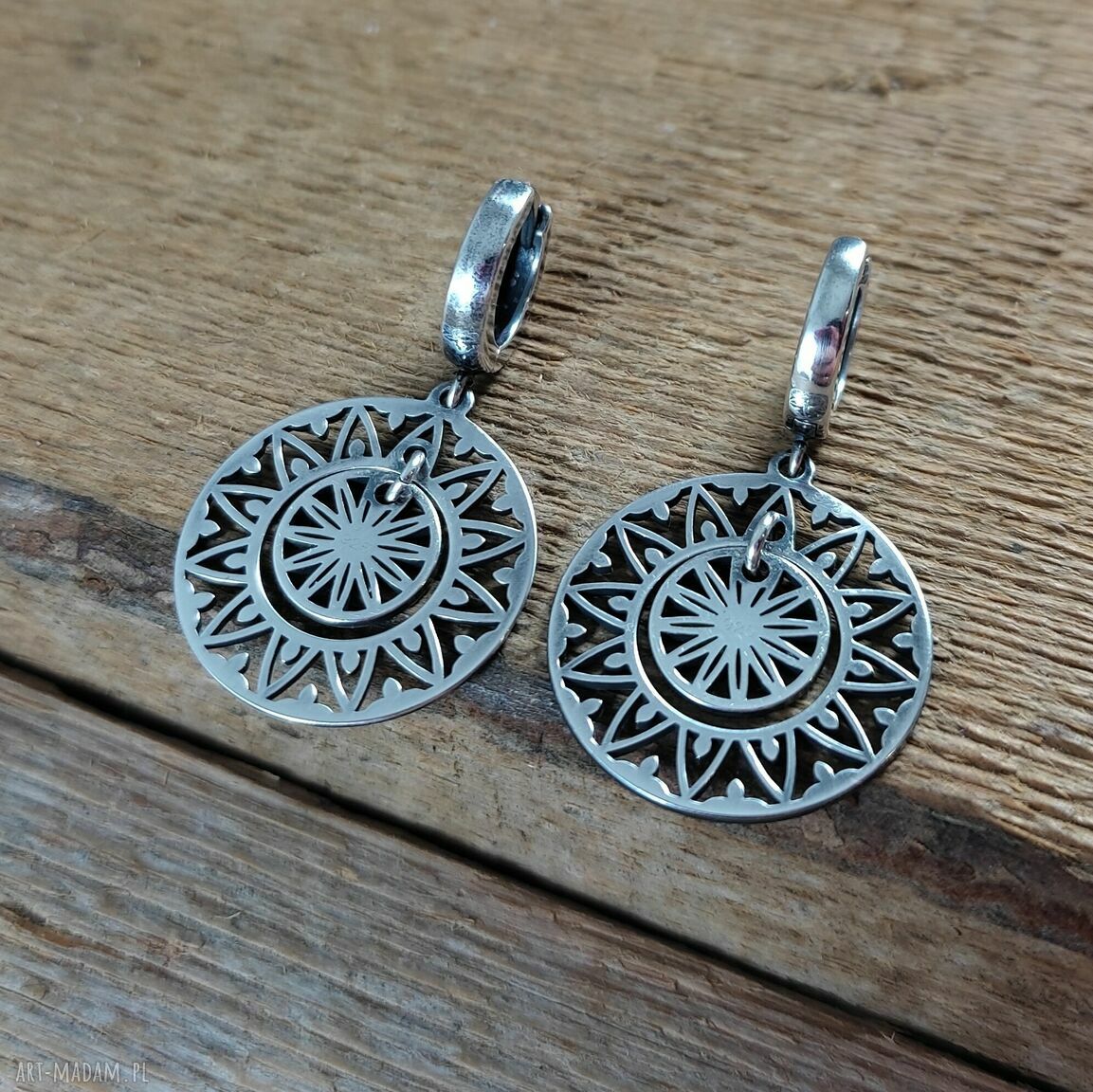 Kolczyki - ażurowe blaszki ze srebra 925 oksydowanego i wypolerowanego (ok. 3 cm)