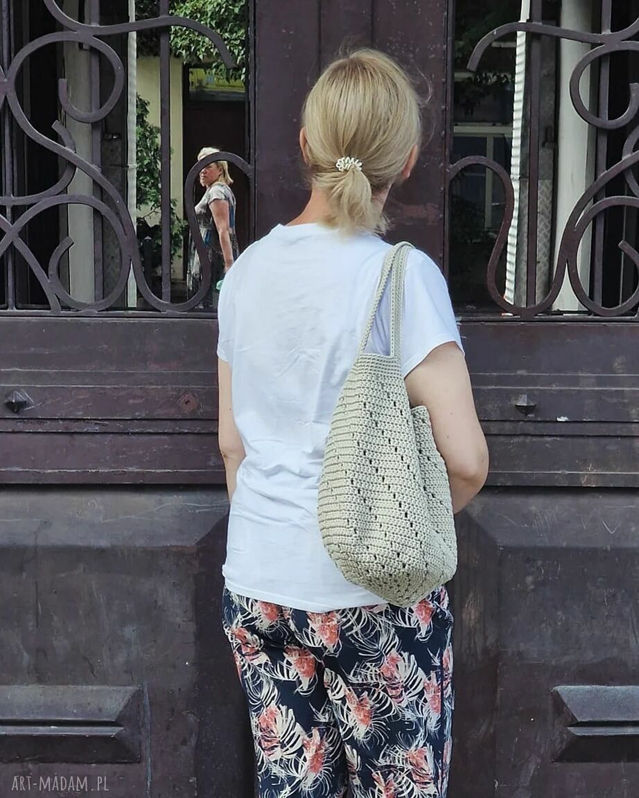Ażurowa torba shopperka na ramię - ecru handmade