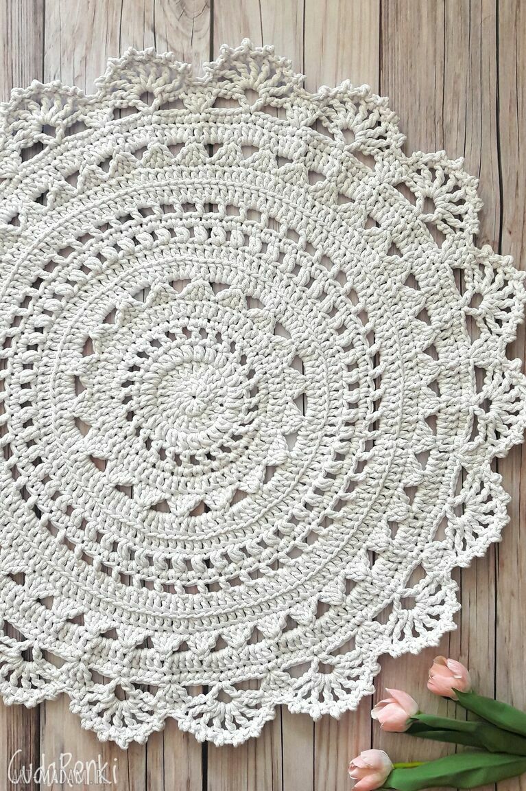 Dywan Mandala Lace 100 cm - ażurowy, szydełkowy z bawełnianego sznurka
