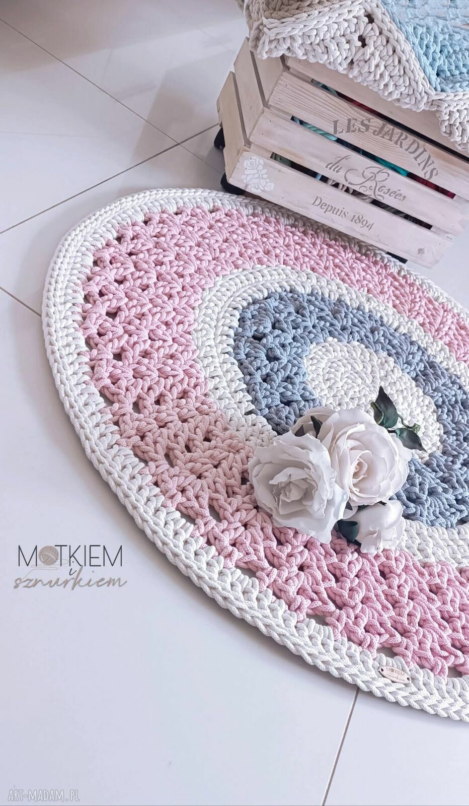 Ażurowy dywan ze sznurka bawełnianego 100 cm