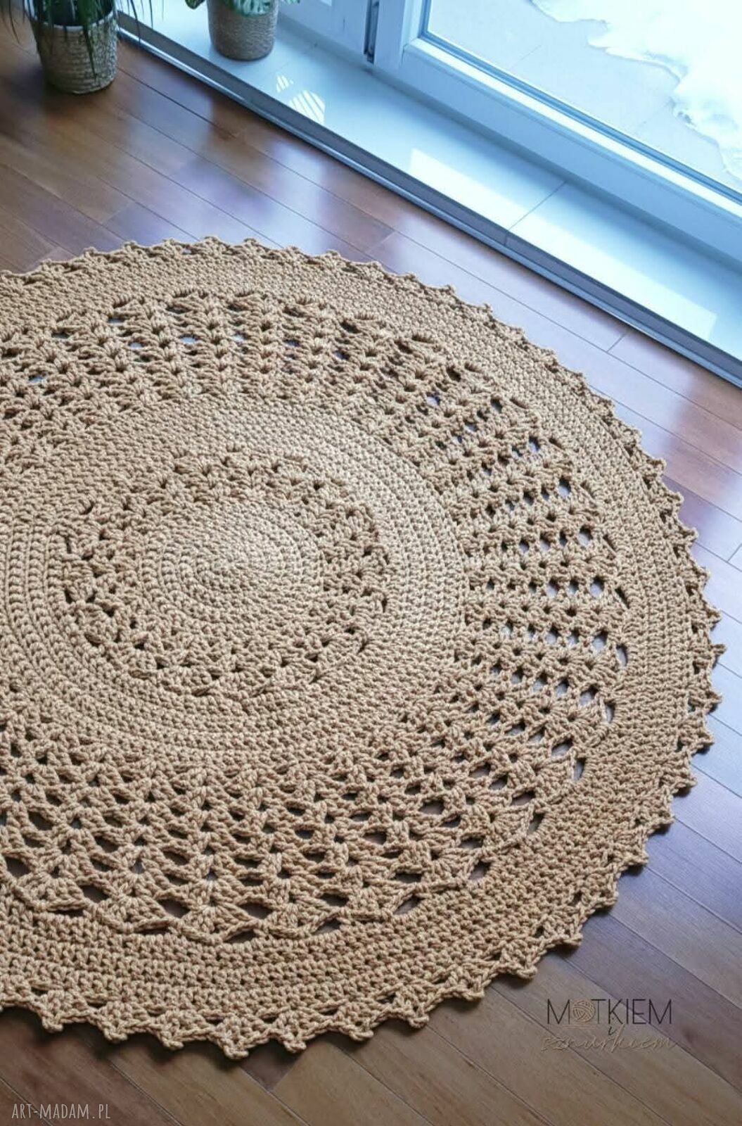 Ażurowy dywan ze sznurka bawełnianego 150 cm do wnętrz boho