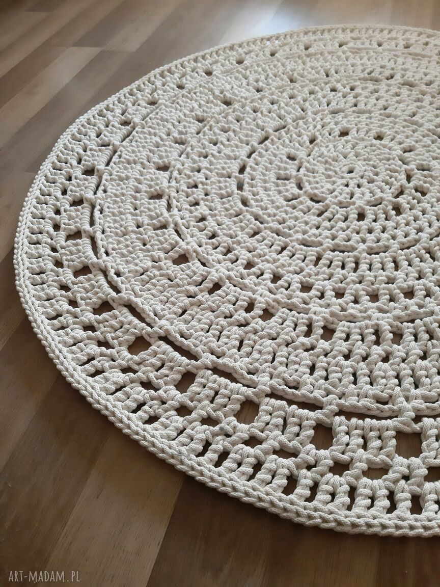 Ażurowy dywan ze sznurka bawełnianego 110 cm w naturalnym kolorze