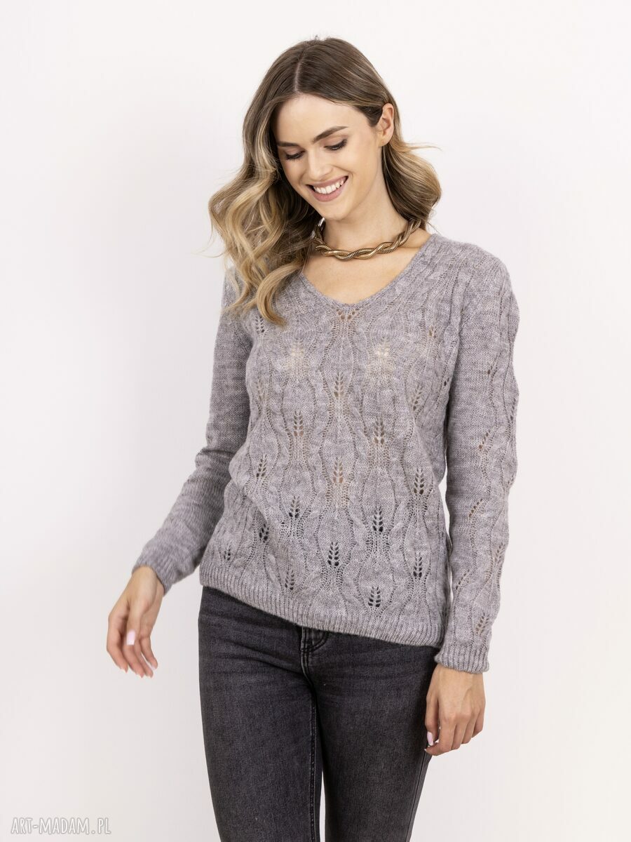 Sweter ażurowy warkocze - SWE342 szary MKM