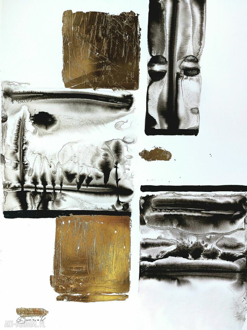 Azyl - ręcznie malowana abstrakcja złocona 50x70 cm