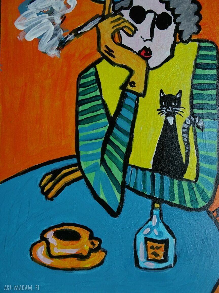 Obraz Babcia z fajką do salonu - akryl na płycie 21x29 cm