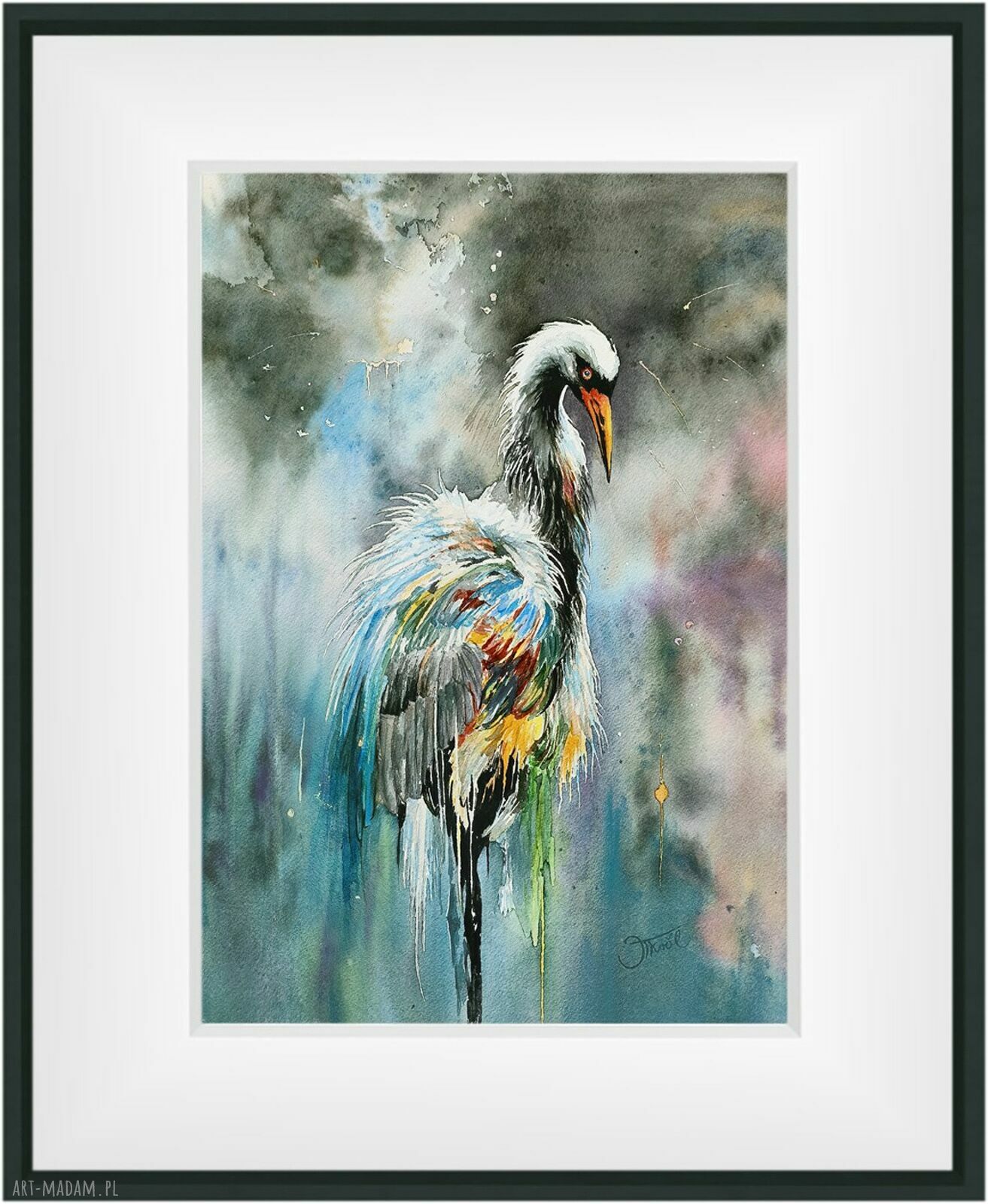Bądź czujnym - akwarela 33 x 46 cm z żurawiami (oryginał)