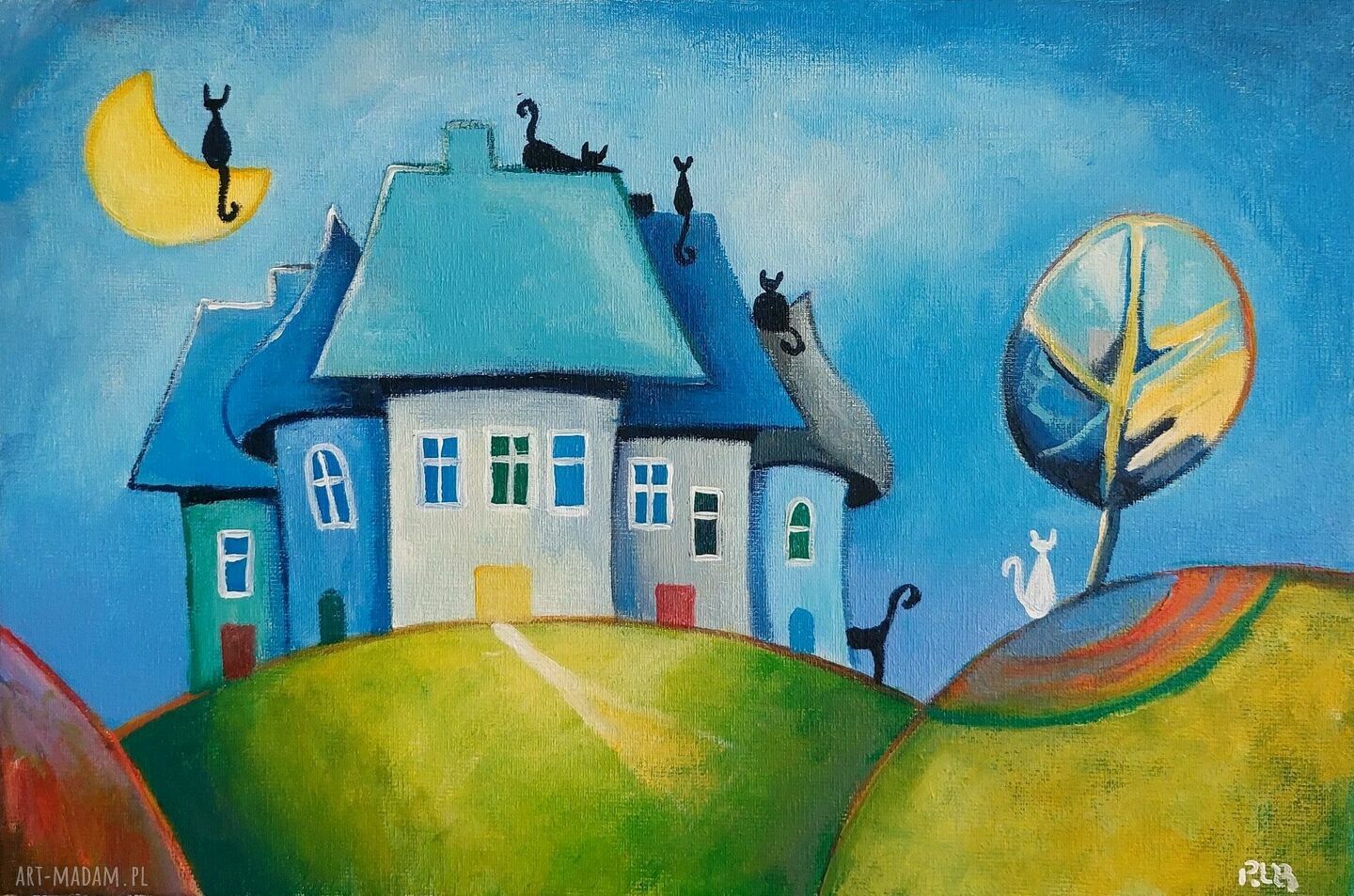 Bajkowe miasteczko kotów - obraz akrylowy 30x20 cm