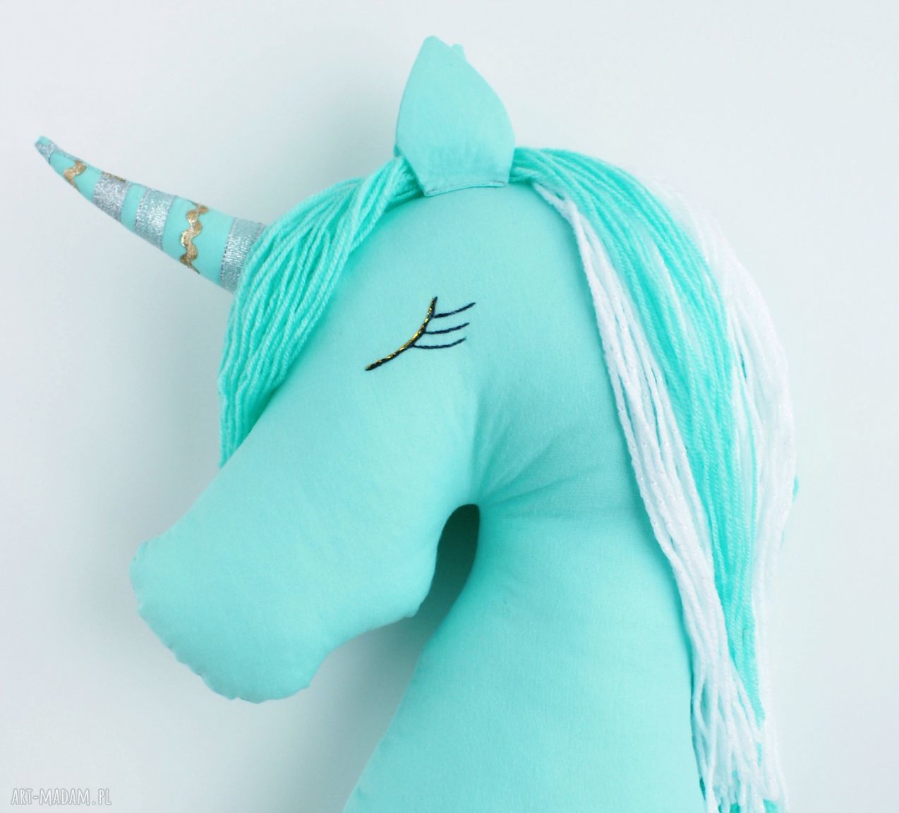 Miętowy jednorożec - poduszka przytulanka handmade 40 cm