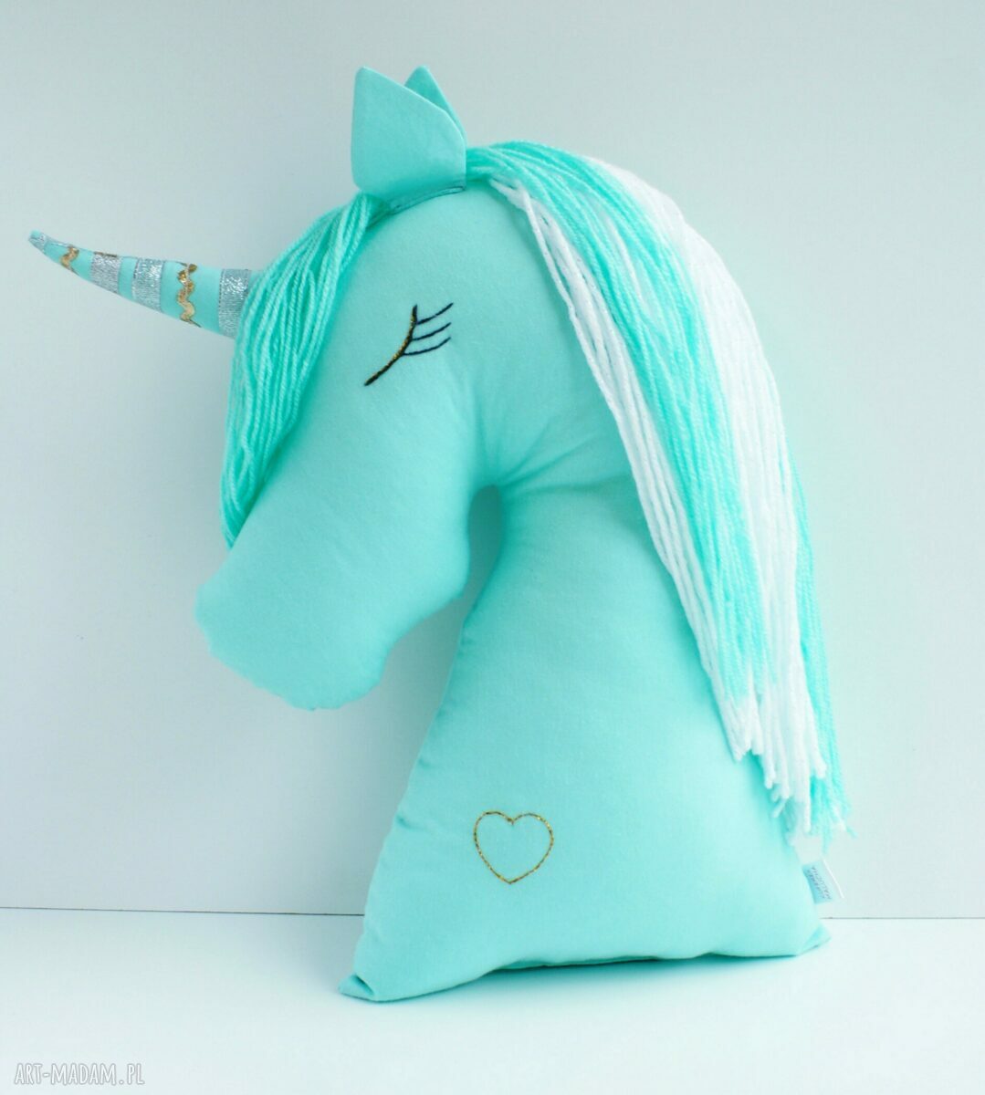 Miętowy jednorożec - poduszka przytulanka handmade 40 cm