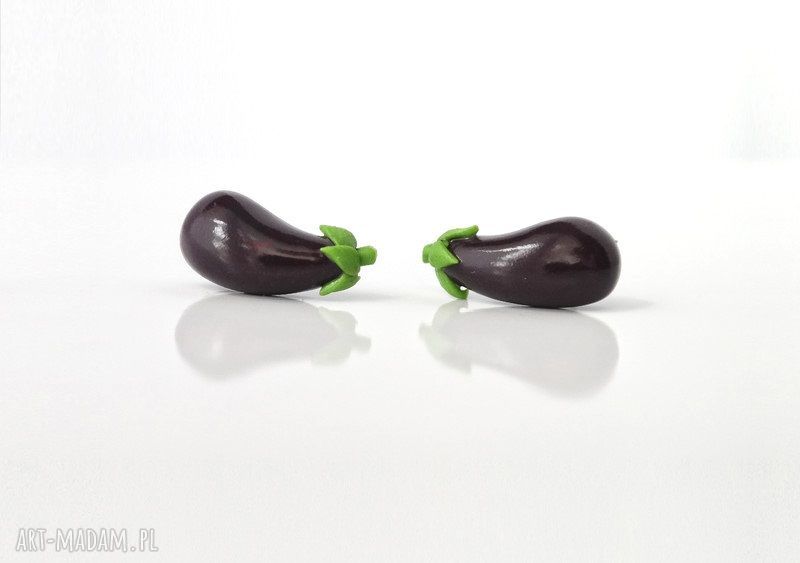 Bakłażany lekkie wkręty - kolczyki handmade z modeliny Fimo, antyalergiczne sztyfty