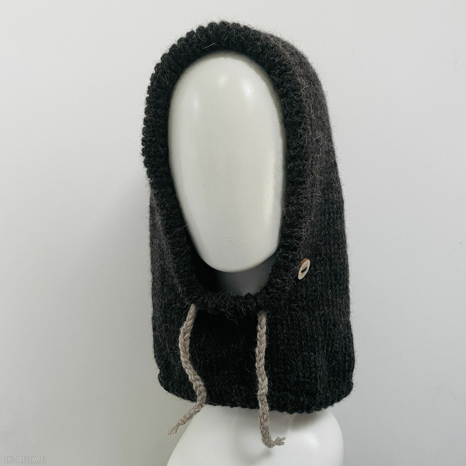 Balaclava - kominiarka z alpaki 100% w kolorze antracyt (ręcznie dziergana)