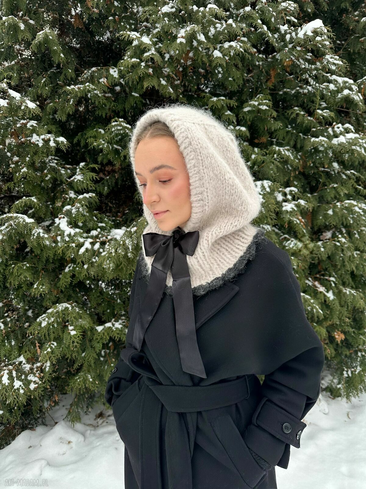 Balaclava Hoshi z kokardą z wełny merino i baby alpaki