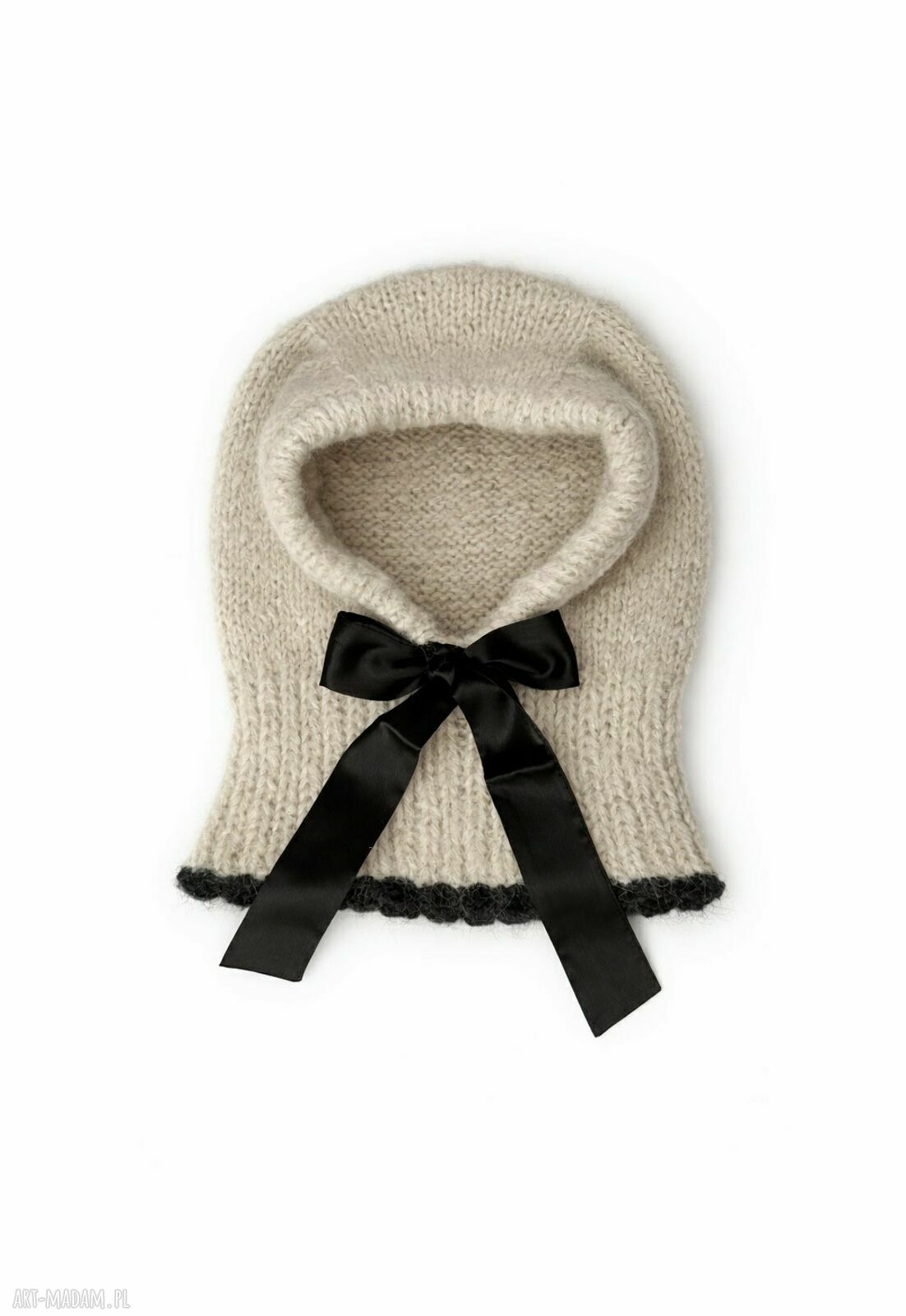 Balaclava Hoshi z kokardą z wełny merino i baby alpaki