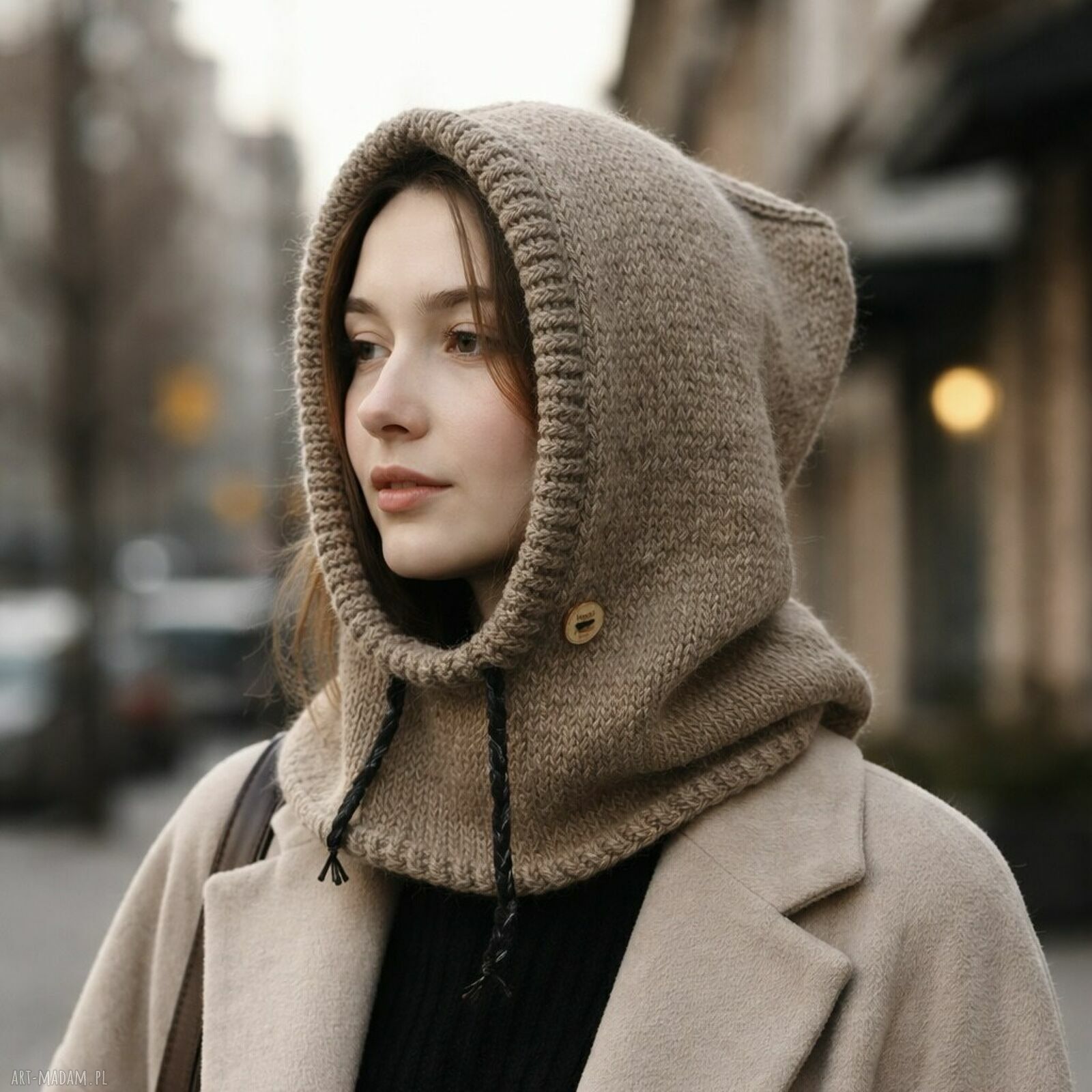 Balaclava - kominiarka z alpaki taupe oversize dla kobiet