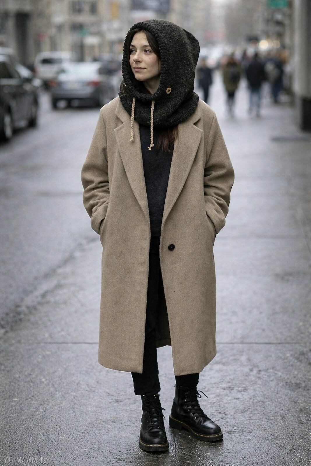 Balaclava - kominiarka z alpaki 100% w kolorze antracyt (ręcznie dziergana)